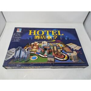 Vintage 1987 HOTELS Board Game Milton Bradley Real Estate Game  -Bilingual Ed.
